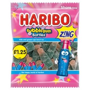 Haribo Bubblegum Bottles Zing Sweets Sharing Bag PMP 1.25 140g